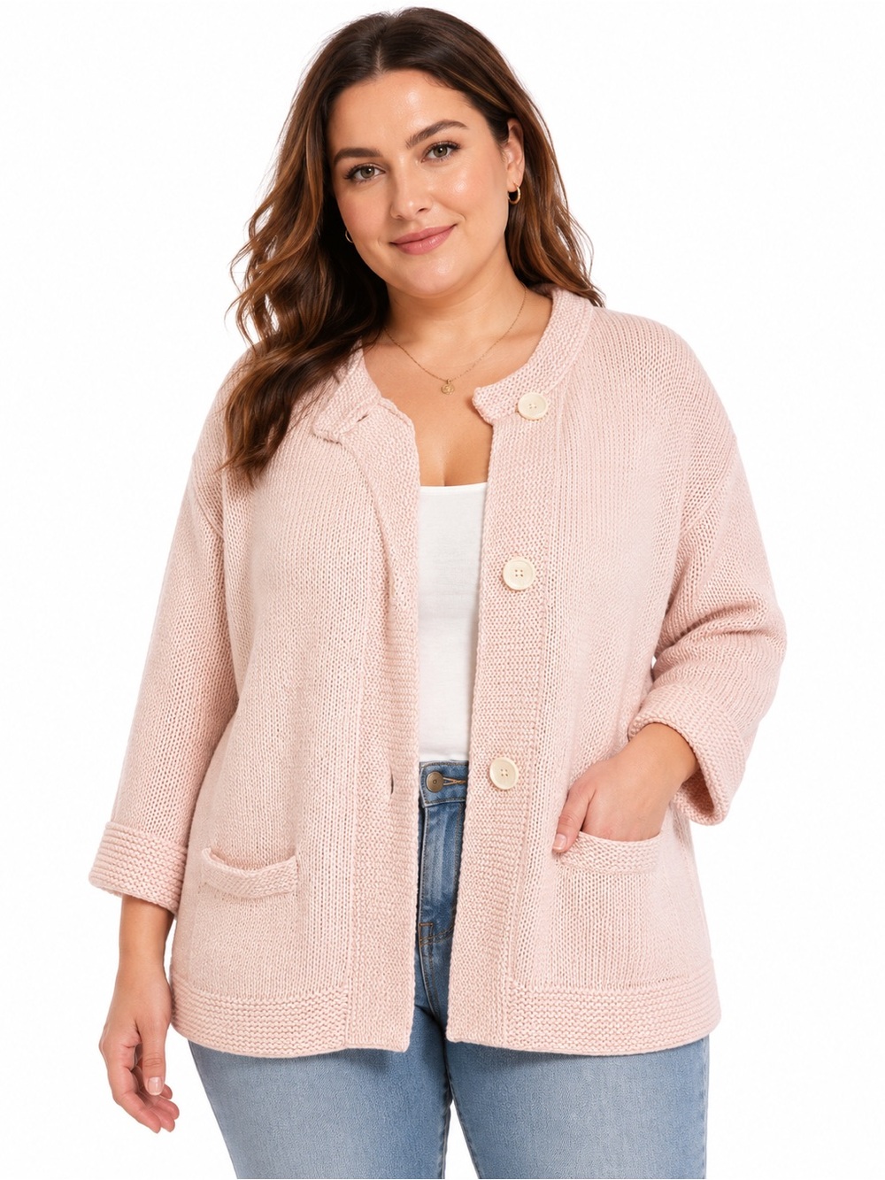 Lauren Ralph Lauren Pink Cotton Knit Cardigan Sweater 1X